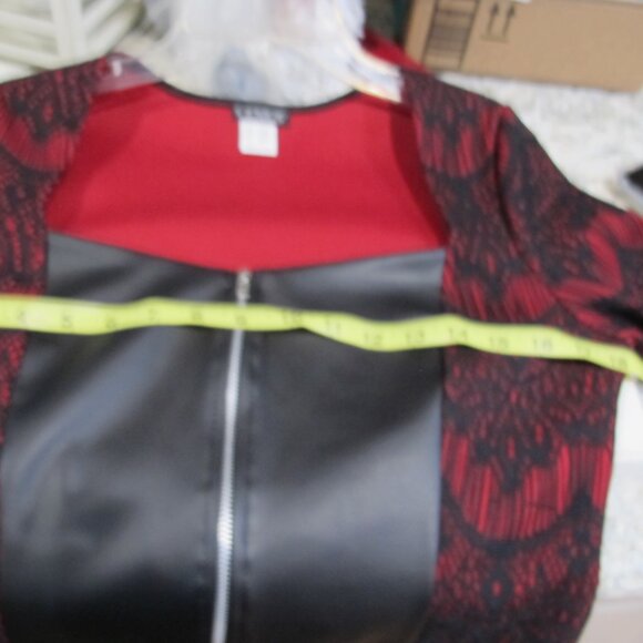 Venus Sexy Lace and Leather Party Top Red and Black.Size Medium - Picture 7 of 9